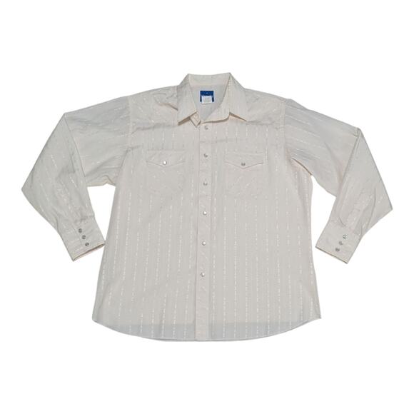 Vintage Wrangler Pearl Snap Button Down Shirt Cream Western Long Sleeve Textured - Picture 1 of 4